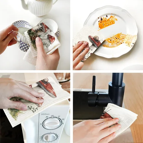 Vista 6 de Paños de cocina suecos para cocina, hongos, paños de esponja de celulosa, toallas de papel reutilizables que no rayan, sin olor, biodegradables