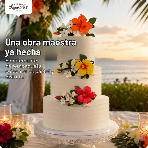Vista 6 de Global Sugar Art Decoración para tartas de hibisco rosa profundo, flor tropical grande