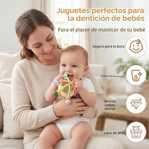 Vista 7 de Pelota de sonajero para bebés, juguetes sensoriales para dentición para Mordedor de silicona para bebés, sin BPA, juguetes para recién nacidos