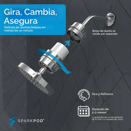 Vista 7 de SparkPod Juego de cabezal de ducha filtrado de lujo de 23 etapas, reduce el cloro y los metales pesados, filtro de cabezal de ducha de alta presión