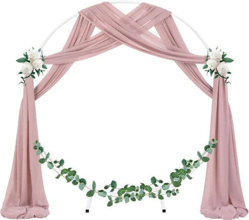 Vista 2 de Socomi 29 pulgadas x 19 pies de tela drapeada para arco de boda, 2 paneles de cortina de gasa transparente rosa polvorienta, 6 yardas para Rosa