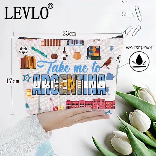 Vista 2 de LEVLO Argentina Travel Cosmetic Bag Argentina Souvenir Gift Llévame a Argentina Maquillaje Cremallera Bolsa Bolsa Para Viajero, Llévame a Argentina