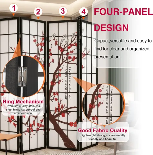 Vista 3 de Dopinmin Divisor de habitación, divisor de privacidad plegable de 4 paneles Patrón Floral