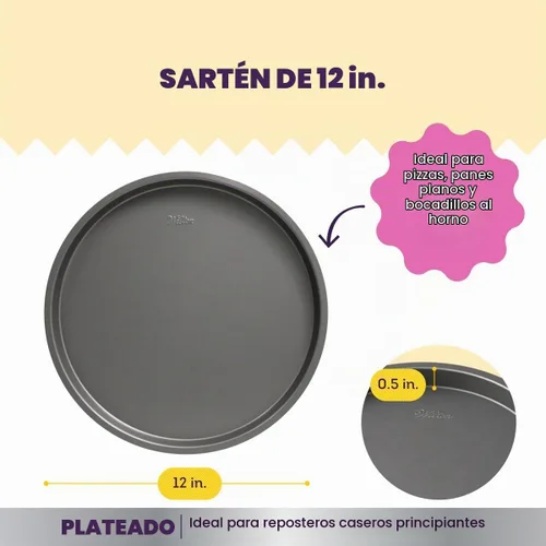 Vista 4 de Wilton Bandeja de pizza antiadherente plateada, fabricada sin PFAS