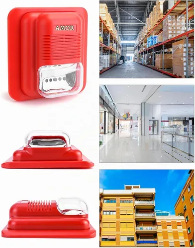 Vista 6 de QWORK Estación de Alarma de Sonido y Luz de Emergencia con Cable, Sirena Estroboscópica de Cuerno de 12 / 24V CC con Botón de Alarma de Pánico