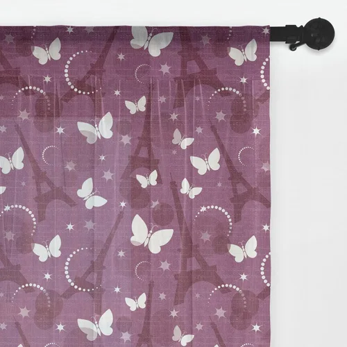 Vista 20 de Ambesonne Cortinas de tul Eiffel con bolsillo para barra, globos retro de corazón de café, remolinos de hito francés, cortina transparente