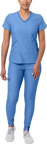 Vista 21 de Adar Pro - Conjunto de uniforme médico atlético moderno para mujer Tela elástica en 4 direcciones, resistente al olor y a las arrugas, ajuste a