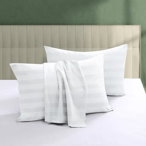 Vista 21 de Juego de 2 protectores de almohada 100% algodón egipcio, 600 hilos tamaño estándar con cremallera, fundas refrescantes de tejido satinado, Beige