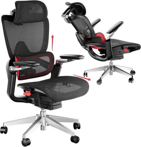 Vista 10 de Silla de oficina ergonómica, silla de escritorio grande y alta para el hogar con soporte lumbar 3D ajustable, reposabrazos 5D, reposabrazos 4D Negro