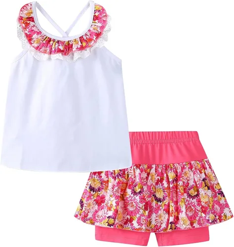 Vista 60 de LittleSpring Conjunto de verano para niñas con camiseta sin mangas y pantalones cortos florales