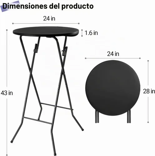 Vista 3 de Byliable Mesa de cóctel redonda de 24 pulgadas, mesa de bistró plegable de altura alta con patas extraíbles, plástico portátil para interiores
