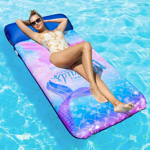 Vista 15 de FindUWill Flotador de Piscina Lounge de Gran Tamaño, 72" X 37" Flotadores de Piscina Extra Grandes Cubiertos de Tela para Adultos, Tumbona Inflable