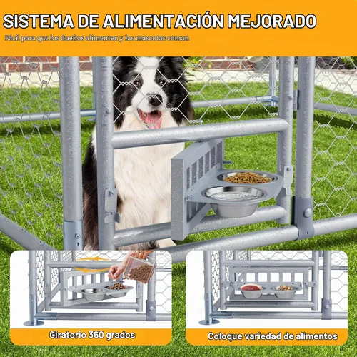 Vista 4 de Caja para perrera para perros al aire libre de 7.5 x 7.5 x 5.3 pies con techo, alimentador giratorio
