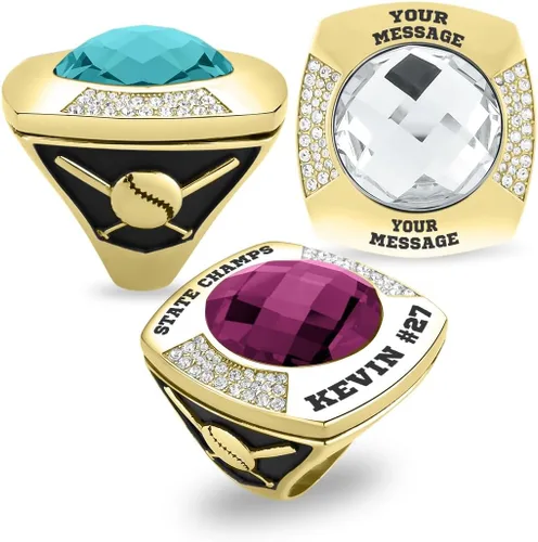 Vista 18 de Anillo de campeonato de acero inoxidable con texto y color personalizados - Trofeo, fútbol americano, béisbol, baloncesto, deportes electrónicos