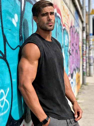 Vista 3 de Camisetas sin mangas para hombre, camisetas sin mangas de algodón de ajuste Negro