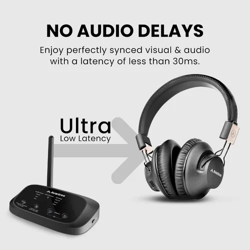 Vista 3 de Avantree Quartet 2 - Auriculares inalámbricos y transmisor de escucha grupal para TV, iglesia, aula, discotecas silenciosas, Plug & Play, sistema