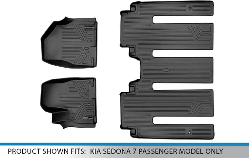 Vista 5 de SMARTLINER Juego de tapetes de piso de 2 filas para Kia Sedona 2015-2021