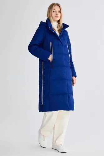 Vista 3 de Orolay Chaqueta de Plumón Larga Engrosada para Mujer, Abrigo de Plumón de Invierno, Chaqueta Acolchada con Capucha y Cremallera Lateral Índigo