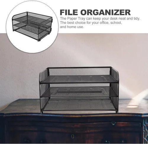 Vista 7 de NUOBESTY Estante de archivo de escritorio de metal, organizador de papel de 3 capas, bandejas apilables para cartas, suministros de oficina