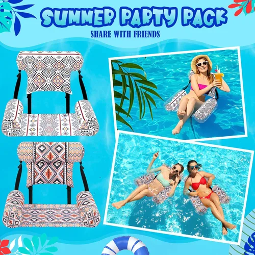 Vista 4 de Threehoney Paquete de 2 flotadores grandes para sillas de piscina para adultos, silla inflable de verano, silla flotante de agua, hamaca flotante