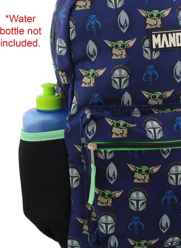 Vista 4 de Star Wars Mandalorian Baby Yoda - Mochila escolar de 16 pulgadas, AzulVerde, Star Wars Mandalorian Baby Yoda - Mochila escolar de 16 pulgadas