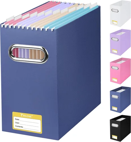 Vista 52 de BALEINE Caja organizadora de archivos, organizador de carpetas de archivos de cartón con asa para tamaño carta, caja de archivos plegable portátil