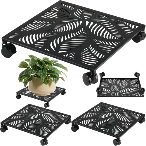 Vista 10 de Paquete de 1 carrito cuadrado de metal de 12 pulgadas con ruedas, soporte grande para plantas rodantes para interiores y exteriores, carrito