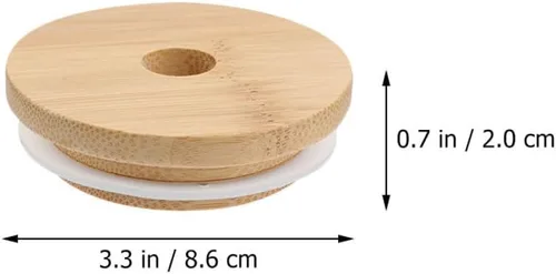 Vista 2 de UPKOCH Tarro de conservas para tarros de yogur, 4 unidades, tapas de bambú, tapa de tarro de vidrio, tapa de madera color madera