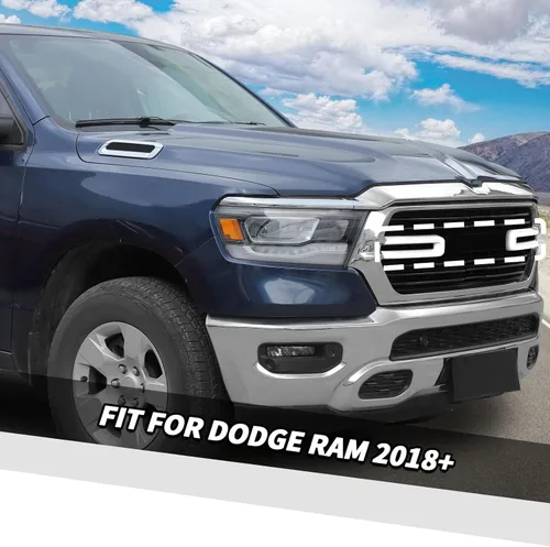 Vista 2 de Jimen Compatible con Dodge Ram 2018-2025, 2 piezas de cubierta de rejilla delantera accesorios exteriores (blanco)