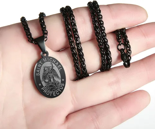 Vista 122 de P. BLAKE Collar ovalado de San Cristóbal, Miguel, José, Jude/Virgen María/José/Francisco/Patrick/Anthony/Benedict/Thomas para hombres y mujeres