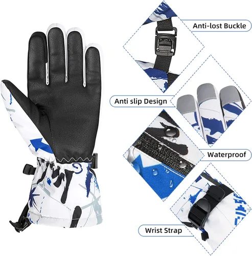 Vista 4 de Durio Guantes de esquí para mujeres y hombres, guantes de nieve impermeables cálidos para niños con pantalla táctil, motos de nieve, guantes