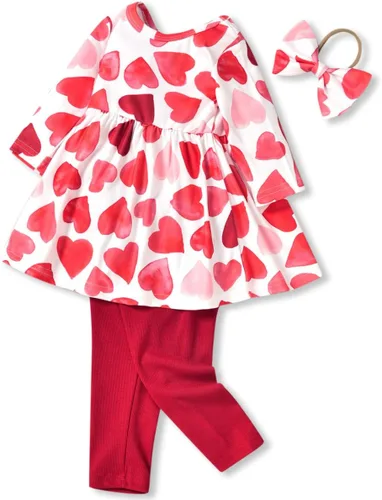 Vista 12 de Aalizzwell Conjunto de túnica floral para niñas pequeñas para otoño e invierno Naranja