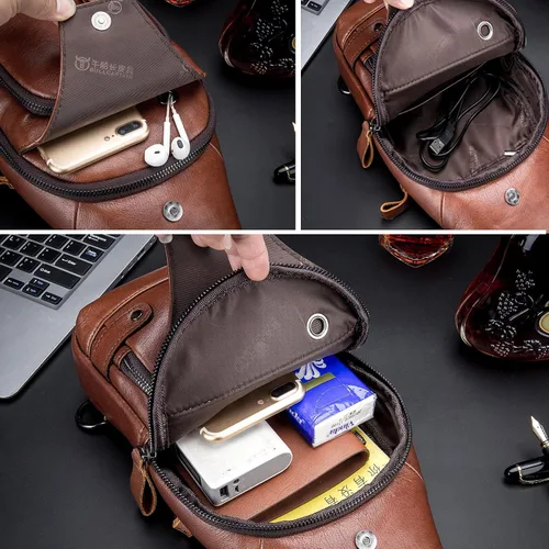 Vista 5 de LUKZIJAES Bolso bandolera de cuero genuino para hombre