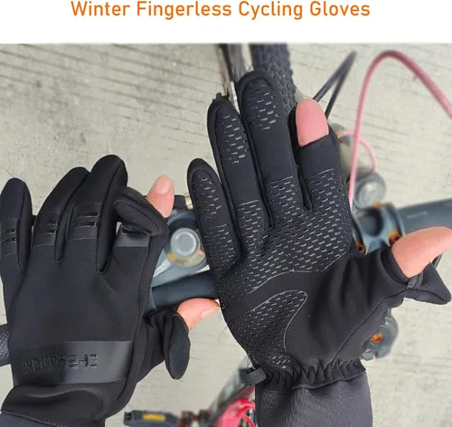Vista 7 de Guantes de pesca sin dedos de invierno para hombres y mujeres, resistentes al viento, para clima frío, pantalla táctil, guantes de ciclismo