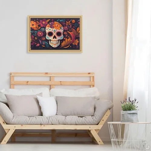 Vista 6 de Rompecabezas de calavera de azúcar mexicana, material compuesto de madera de papel Zcon bolsa de almacenamiento e imagen de referencia fácil