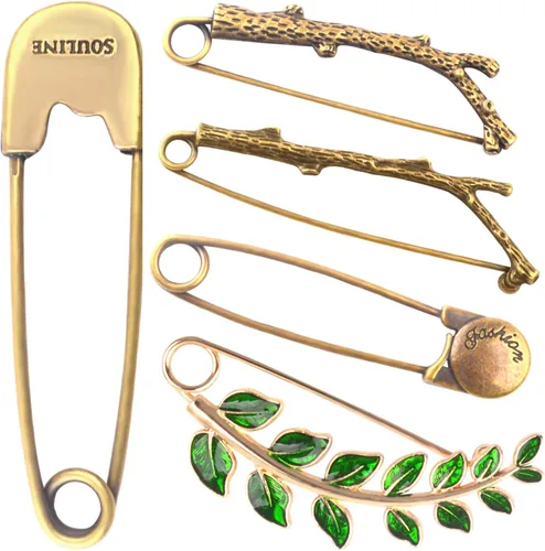 Vista 8 de Extra Large Safety Pins Vintage Crystal Tree Leaf Branch Brooches Big Alloy Heavy Duty Sweater Shawl Clip Brooch Pin for Clothing Dress Skirt Hat