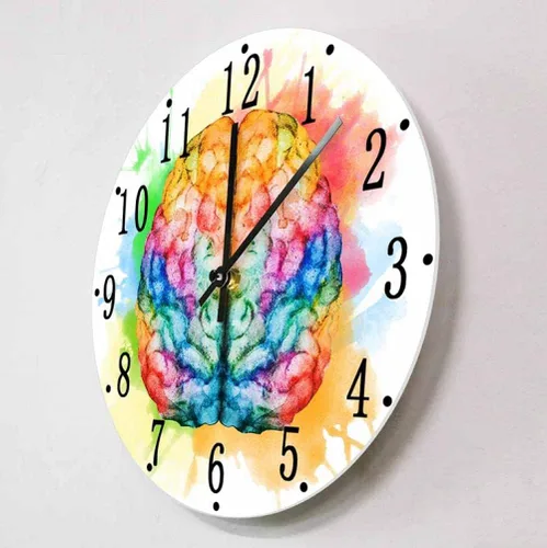 Vista 3 de Reloj de pared acrílico colorido cerebro spray pintura anatomía impreso reloj de pared médico oficina decoración relojes cuarzo silencioso reloj