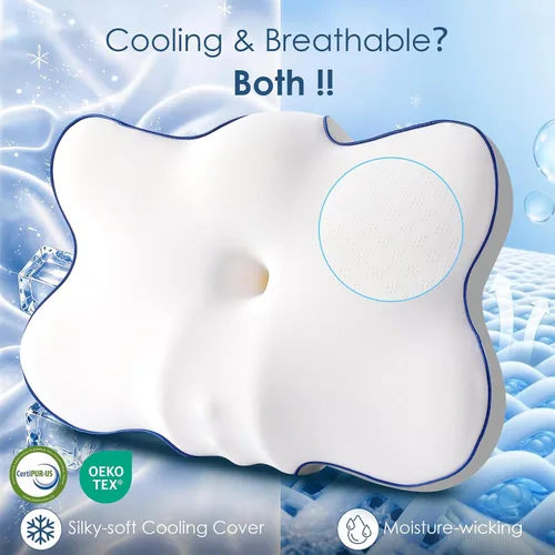 Vista 4 de jiaao Almohada cervical ergonómica para dormir, almohada refrescante para adultos, almohadas cervicales de espuma viscoelástica 100% para aliviar