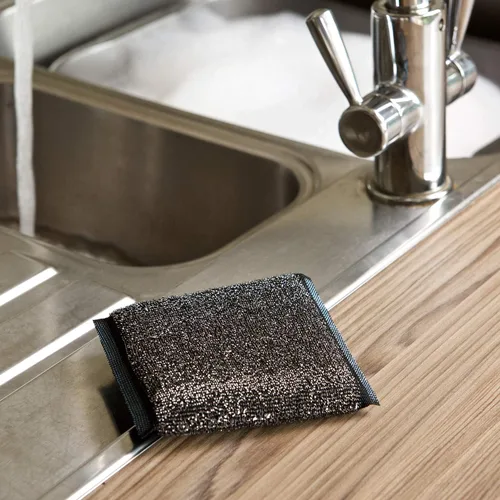 Vista 2 de Marigold Scrub Away - Estropajo de acero inoxidable resistente, 20 paquetes individuales, gris, 4.3 x 0.7 x 6.1 in