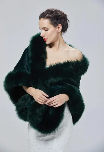 Vista 4 de BEAUTELICATE Women's Faux Fur Shawl Wrap Stoles for Bridal Wedding Dresses