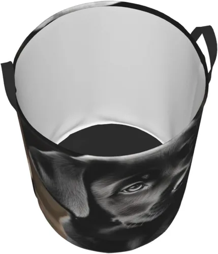 Vista 3 de Black Labrador Puppy print Circular Hamper Waterproof Storage Bin Organizer Basket Laundry Hamper With Handles For Clothes Toys Small