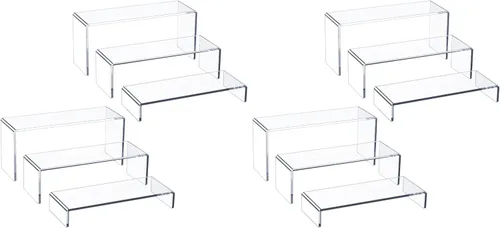 Vista 10 de HIIMIEI Elevador de exhibición de acrílico, 3 escalones de 9 pulgadas, elevadores de acrílico grandes, estante de exhibición rectangular