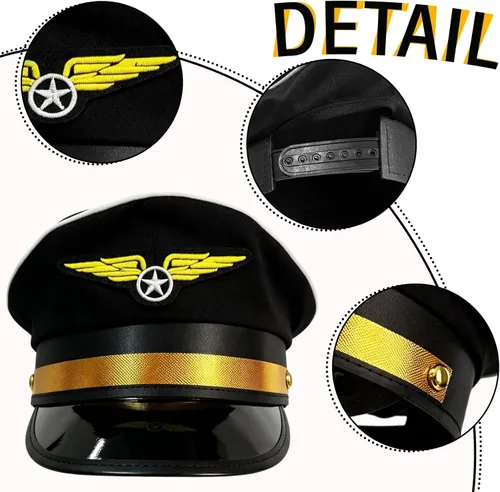 Vista 3 de Sombrero de piloto ajustable, accesorios de disfraz de piloto negro
