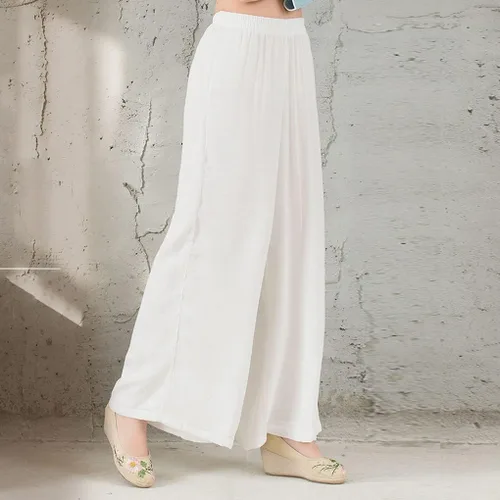 Vista 3 de Bata de Hanfu, de lino y algodón, para mujer, pantalones de pierna ancha, uniforme chino de kung fu, yoga, disfraz de meditación zen