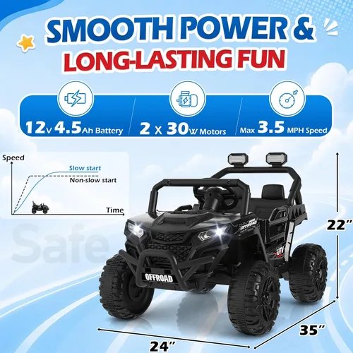Vista 6 de Winado 12V Ride on Off-Road UTV, coche eléctrico para niños con control Negro