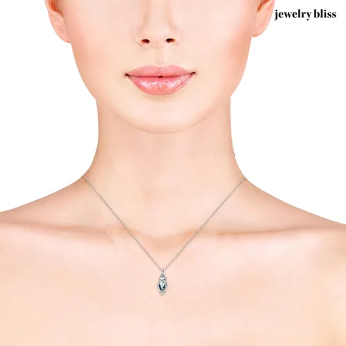 Vista 4 de Jewelry Bliss Cadena de oro blanco de 10 quilates y colgante ovalado con aguamarina azul auténtica y diamante piedra natal de marzo para mujer