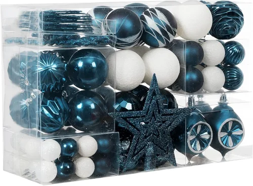 Vista 15 de XmasExp - Paquete de 99 adornos de bolas de Navidad surtidos Juego de bolas de Navidad inastillables con paquete de regalo de mano reutilizable