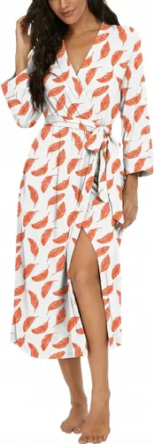 Vista 62 de VINTATRE Bata tipo kimono para mujer, bata larga de punto, ligera, suave, ropa de dormir con cuello en V, casual, ropa de descanso para mujer Verde