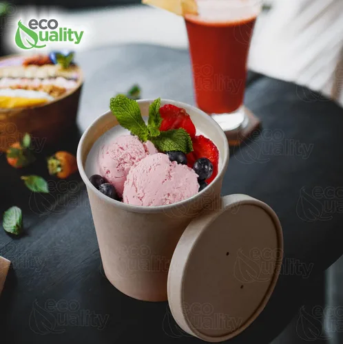 Vista 6 de EcoQuality [Paquete de 75] Contenedores desechables de papel kraft para sopa de 32 onzas con tapas ventiladas, recipientes de helado de cuarto