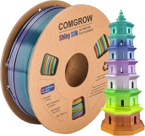 Vista 11 de Comgrow - Filamento para impresora 3D de seda PLA, color dual 2 en 1 negro y verde, filamento PLA para impresión 3D de 1.75mm, precisión dimensional